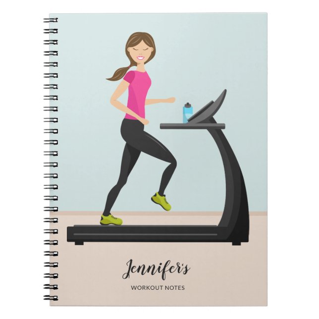 Girl Running On A Treadmill Drawing Fitness Notebook (Front)