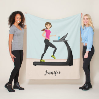 Girl Running On A Treadmill Illustration &amp; Name Fleece Blanket