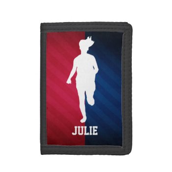 Girl Running; Red  White  And Blue Trifold Wallet by Birthday_Party_House at Zazzle