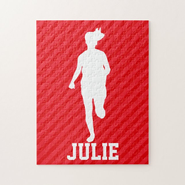 Girl Running; Scarlet Red Stripes Jigsaw Puzzle (Vertical)