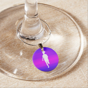 Girl Running; Vibrant Violet Blue and Magenta Wine Glass Charm