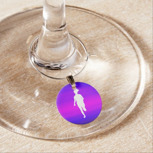 Girl Running Vibrant Violet Blue and Magenta Wine Glass Charm