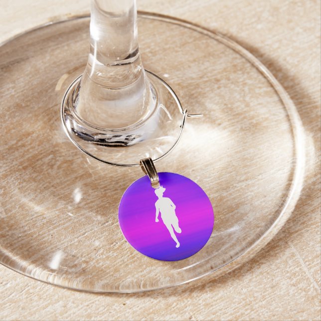 Girl Running; Vibrant Violet Blue and Magenta Wine Glass Charm (In Situ)