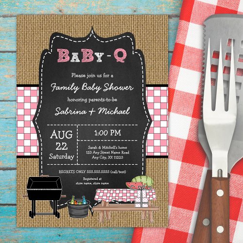 Girl Rustic Family Baby Q Shower  Invitation
