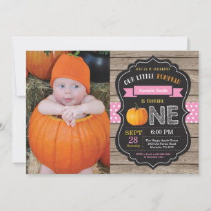 Girl Rustic Pumpkin First Birthday Invitation