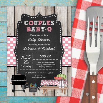 Girl Rustic Wood Couples Baby Q Shower Invitation by lemontreecards at Zazzle