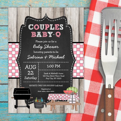 Girl Rustic Wood Couples Baby Q Shower Invitation