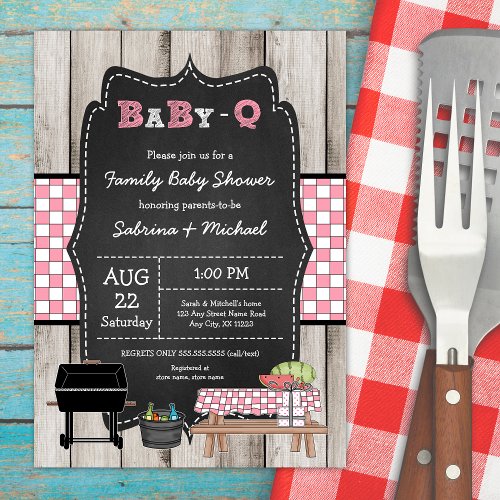 Girl Rustic Wood Family Baby Q Shower Invitation