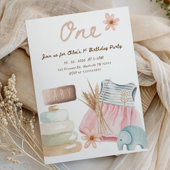 Girl’s 1st Birthday Party- Cute Baby Clothes Theme Invitation (Creator Uploaded)
