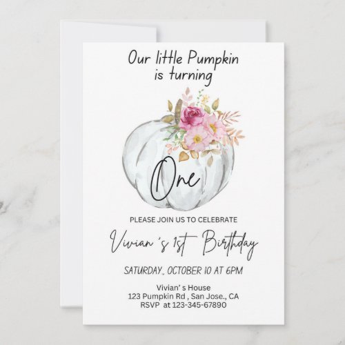 Girl s 1st birthday party invitation pumpkin flow