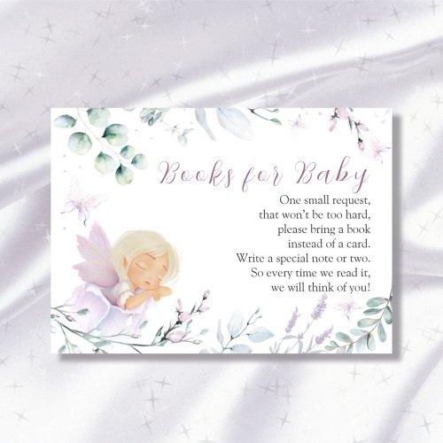Girlâs Butterfly  Flower Baby Shower Book request Enclosure Card