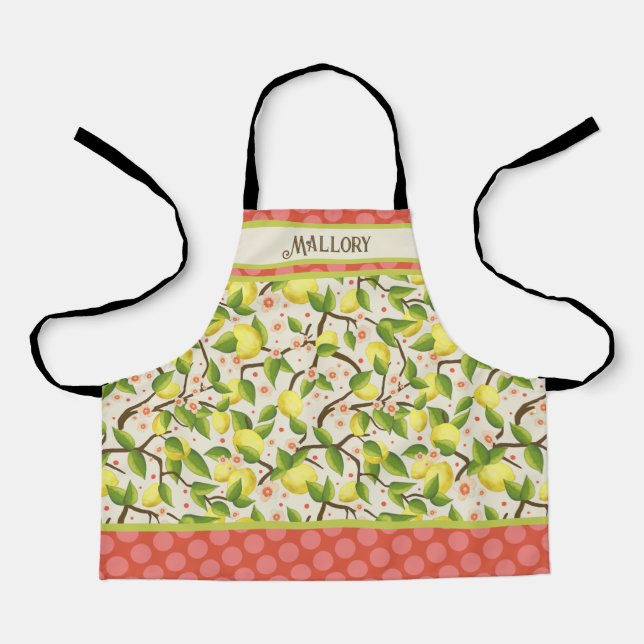 Girl’s Cute Fun Lemon Customized Name Inspirivity Apron (Front)