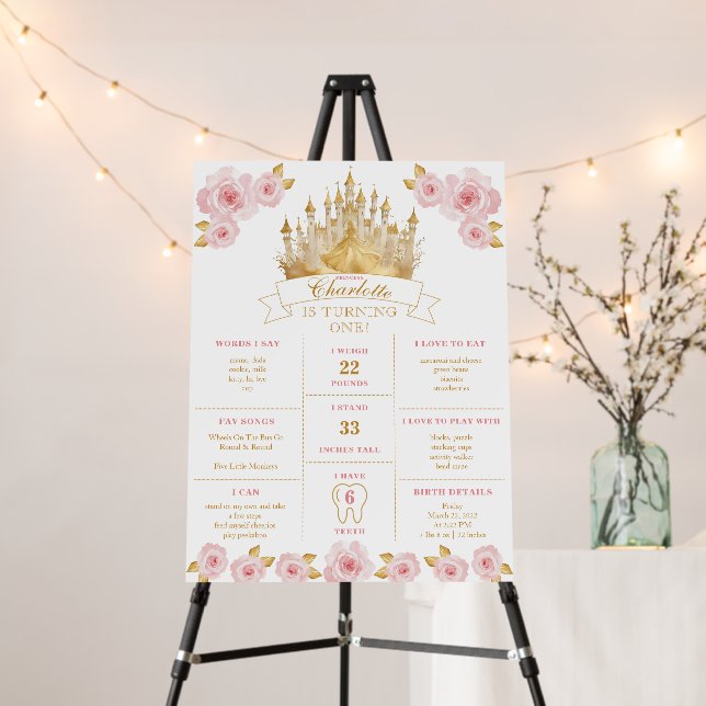 Girl’s First Birthday Milestone Poster - Pink  (In Situ (Stand))