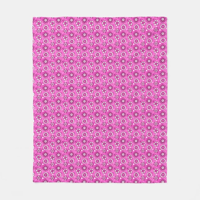 Girl’s Fun Cute Pink Flowers & Shapes Pattern Fleece Blanket (Front)