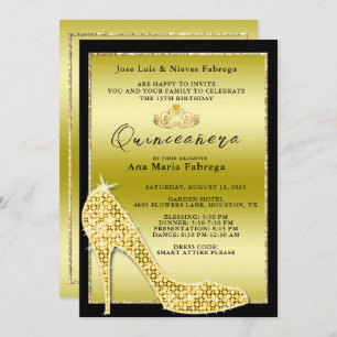 Girl´s Gold Stiletto Quinceañera Birthday Party Invitation