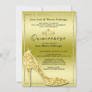 Girl´s Gold Stiletto Quinceañera Birthday Party Invitation