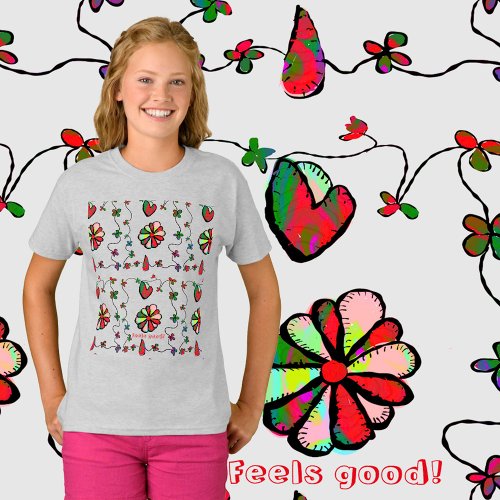 Girls Happy Joyful Hearts  Flowers T_Shirt