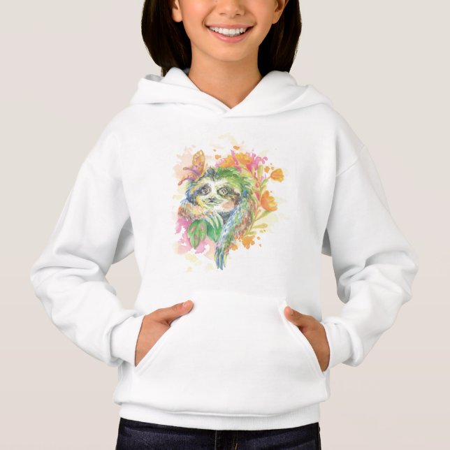 Girl’s Hooded Pullover - Sloth (Front)