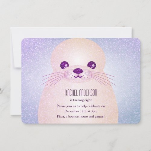 Girls Lilac Seal Birthday Party  Invitation