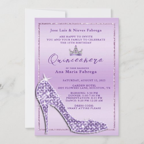 Girls Lilac Stiletto Quinceaera Birthday Party Invitation