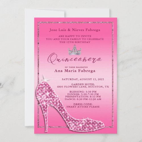 Girls Pink Stiletto Quinceaera Birthday Party Invitation