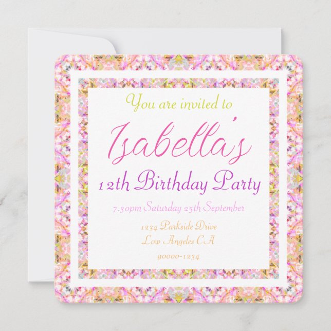 Girl’s Pretty Summer Pink Spring Green Birthday Invitation (Front)