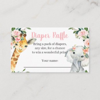 Girl Safari Animal Baby Shower Diaper Raffle Card by PartyPrintery at Zazzle