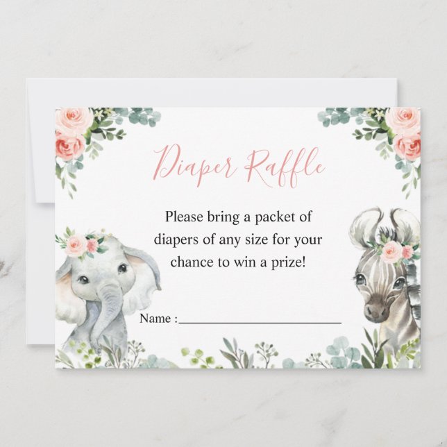 Girl Safari Animal Baby Shower Diaper Raffle Invitation (Front)
