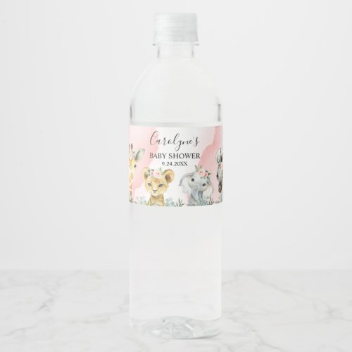 Girl Safari Animal Baby Shower Invitation Greenery Water Bottle Label