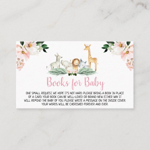 Girl Safari Animals Baby Shower Books for Baby Business Card