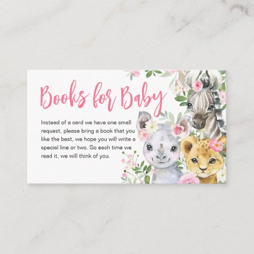 Girl Safari Animals Baby Shower Books for Baby Enclosure Card