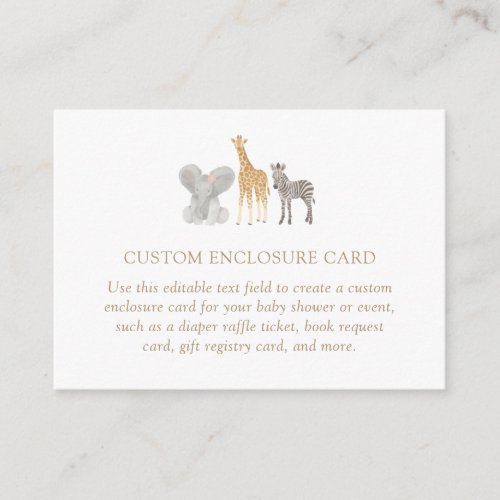 Girl Safari Animals Baby Shower Custom Enclosure Card