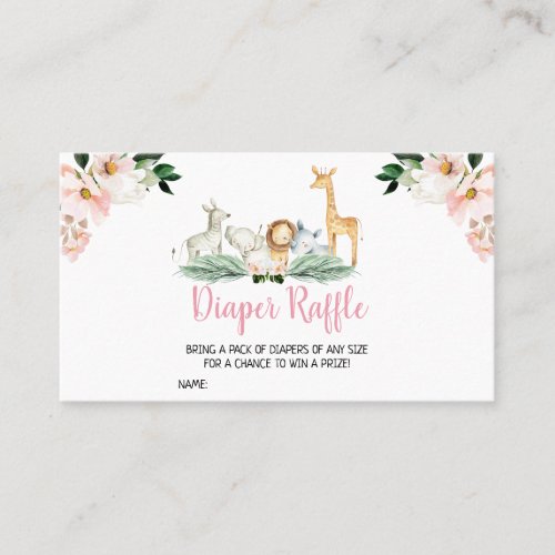 Girl Safari Animals Baby Shower Diaper Raffle Business Card