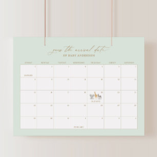Girl Safari Animals Baby Shower Due Date Calendar Foam Board