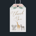 Girl Safari Animals Baby Shower Gift Tags<br><div class="desc">Say thank you to friends and family for attending your baby shower with this safari-themed favor tags,  featuring gold typography and adorable baby safari animals.</div>