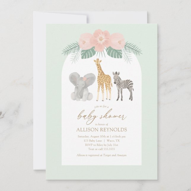 Invitations Baby Shower Giraffe Theme Girl Girl Safari Animals