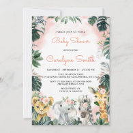 Girl Safari Animals Baby Shower Invitation