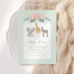 Girl Safari Animals Baby Shower Invitation<br><div class="desc">Invite friends and family to celebrate a little one on the way! This safari-themed invitation features gold typography and adorable baby safari animals on a mint green background.</div>