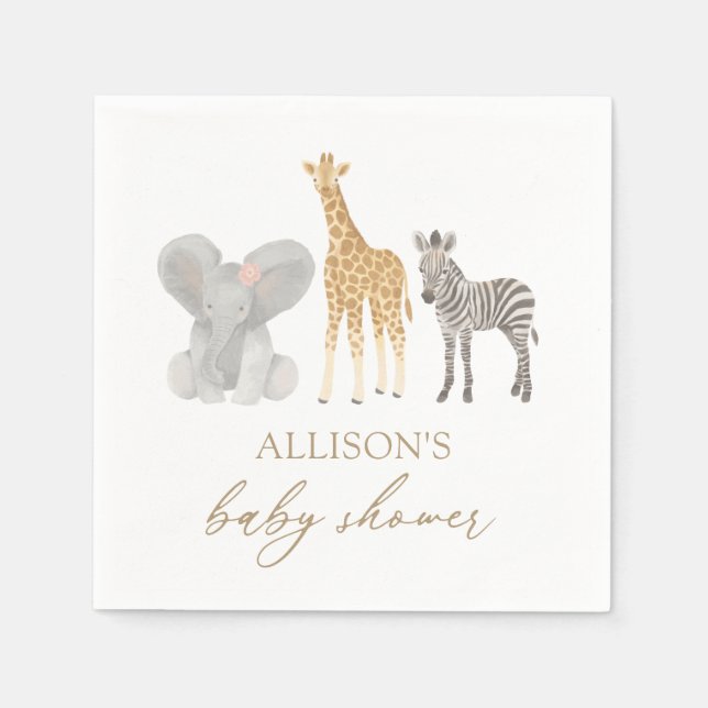 Girl Safari Animals Baby Shower Napkins (Front)