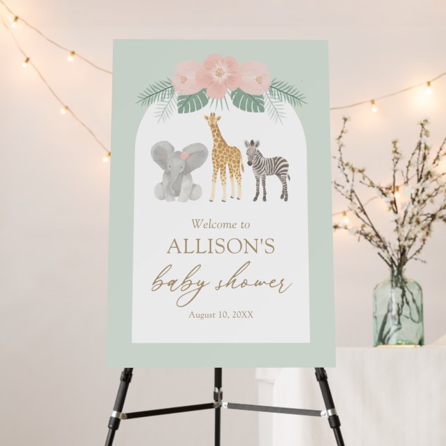 Girl Safari Animals Baby Shower Welcome Sign (In Situ (Stand))