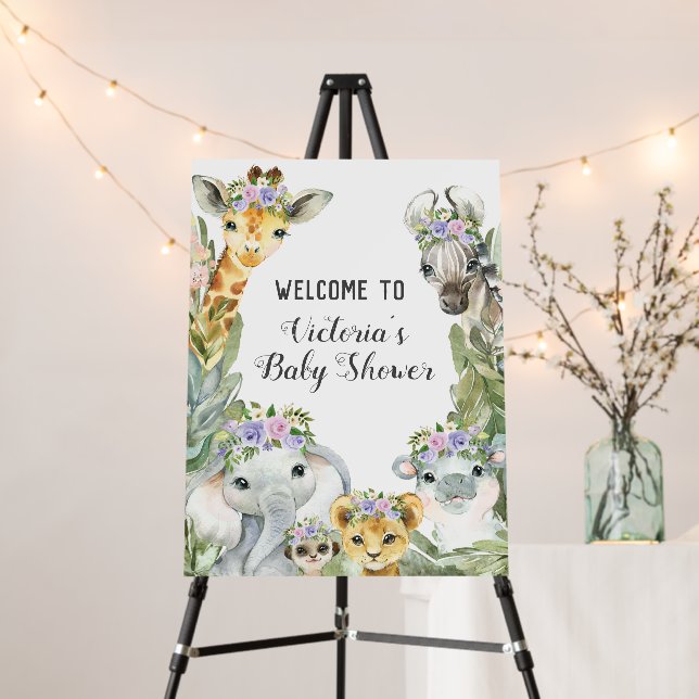 Girl Safari Animals Baby Shower Welcome Sign (In Situ (Stand))