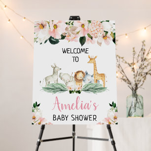 Girl Safari Animals Baby Shower Welcome Sign