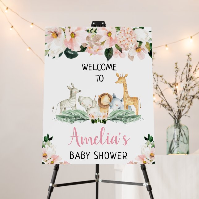 Girl Safari Animals Baby Shower Welcome Sign (In Situ (Stand))