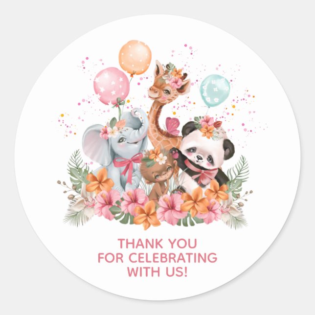 Girl Safari Animals Classic Round Sticker (Front)