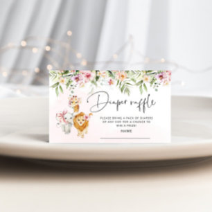 Girl Safari animals diaper raffle ticket Enclosure Card
