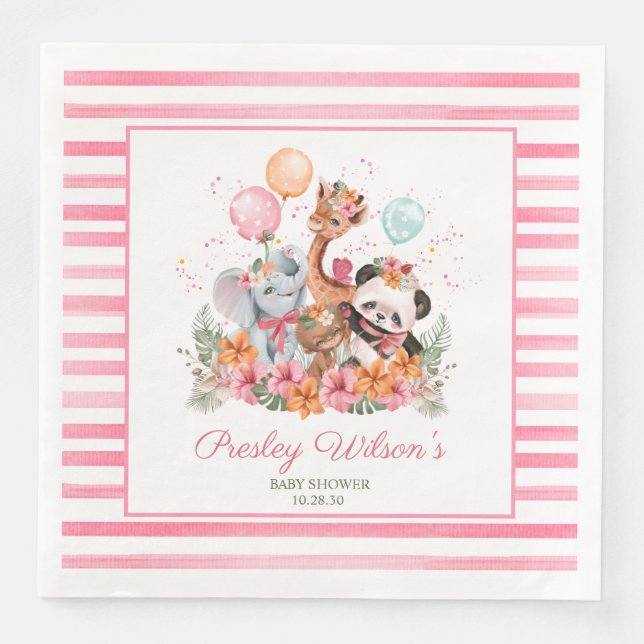 Girl Safari Animals Paper Dinner Napkins (Front)