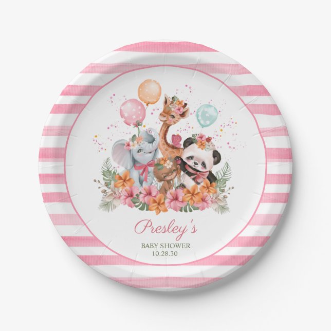 Girl Safari Animals Paper Plates (Front)