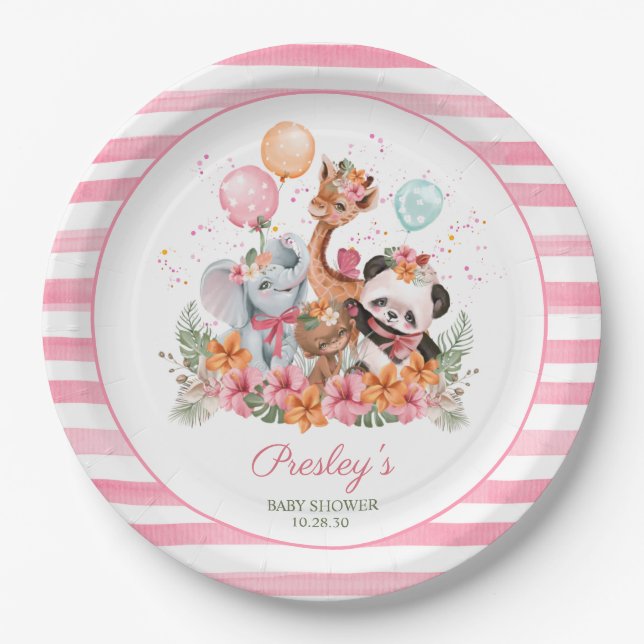 Girl Safari Animals Paper Plates (Front)