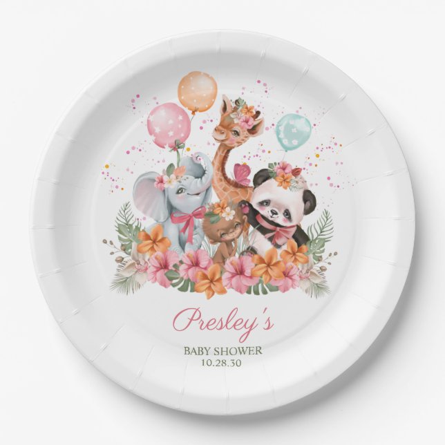 Girl Safari Animals Paper Plates (Front)