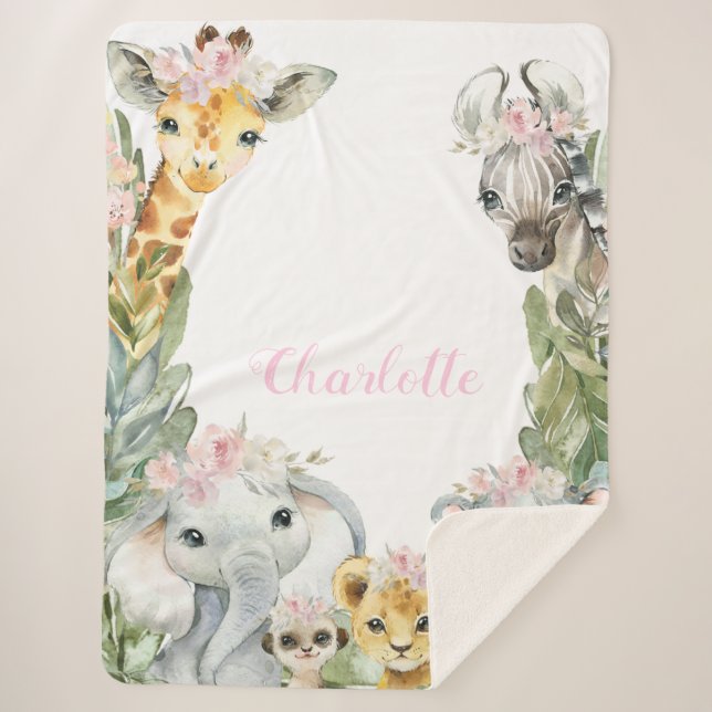 Girl Safari Baby Blanket (Front)